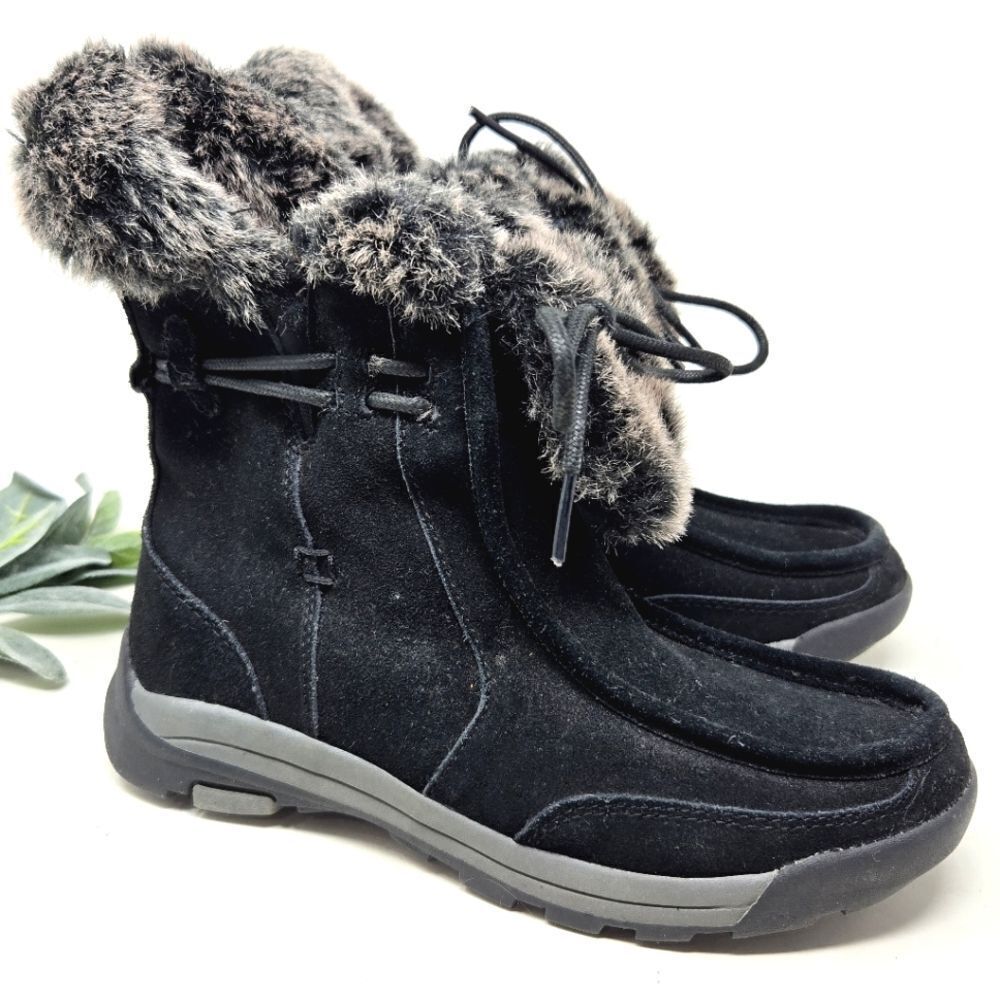 LANDS' END Powder Belle Suede Faux Fur Boots 6.5